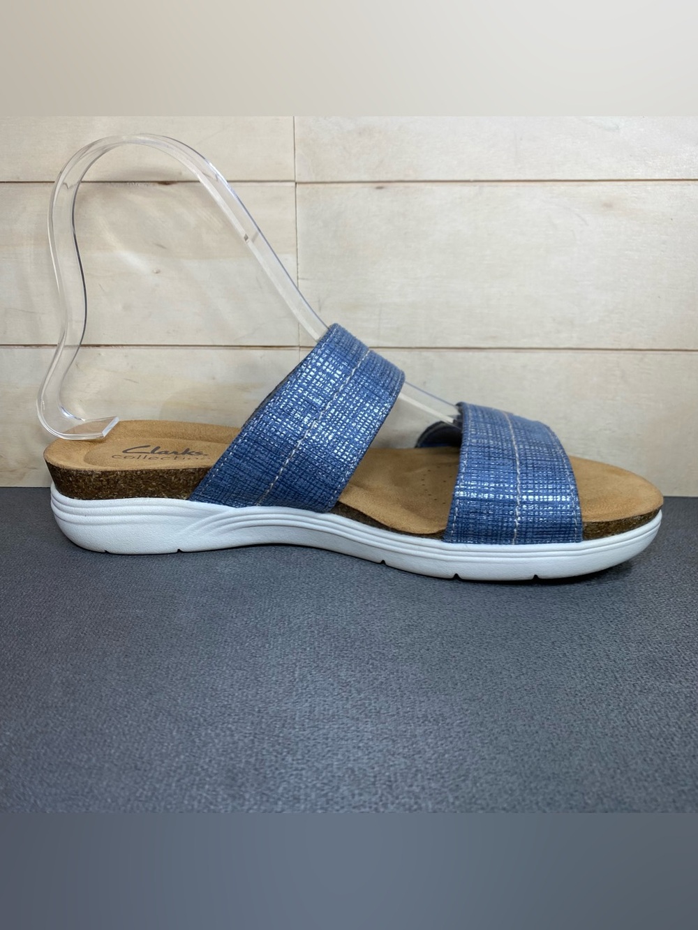 Clarks April Dusk Slide Sandals Women's Size 7.5 N Shoes Blue Silver Slip-Ons - Picture 3 of 11